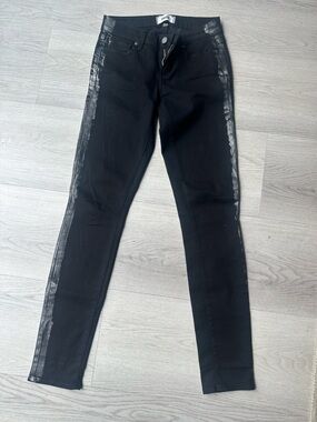 PAIGE Black Skinny Jeans with Metallic Side Stripe